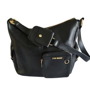 Steve Madden Hobo Bag Black Shoulder Purse Strap Faux Leather PVC Crossbody